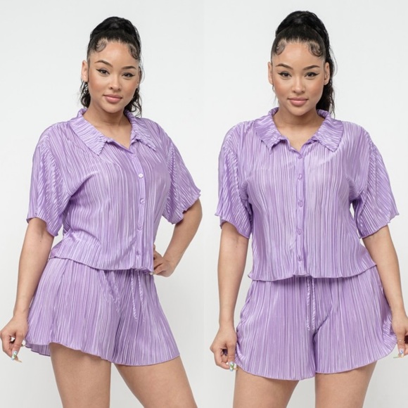 🆕Plisse top and short set in lavender - Picture 4 of 9